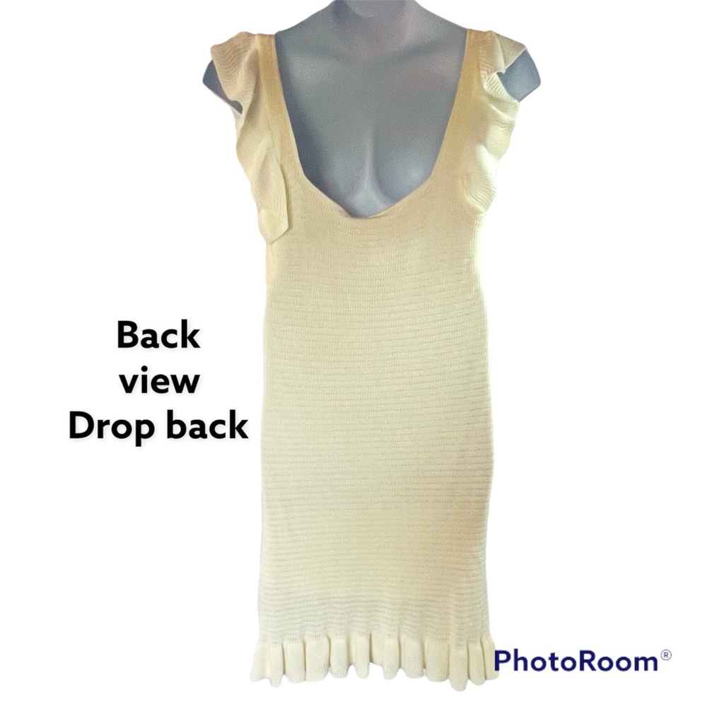 House of Harlow 1960 women cream crochet midi dress flutter sleeve Sz Large - Picture 6 of 15